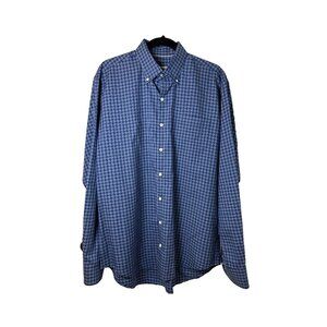 Peter Millar Men's LS Button Blue Check Button Down Cotton/Silk Blend Size Large